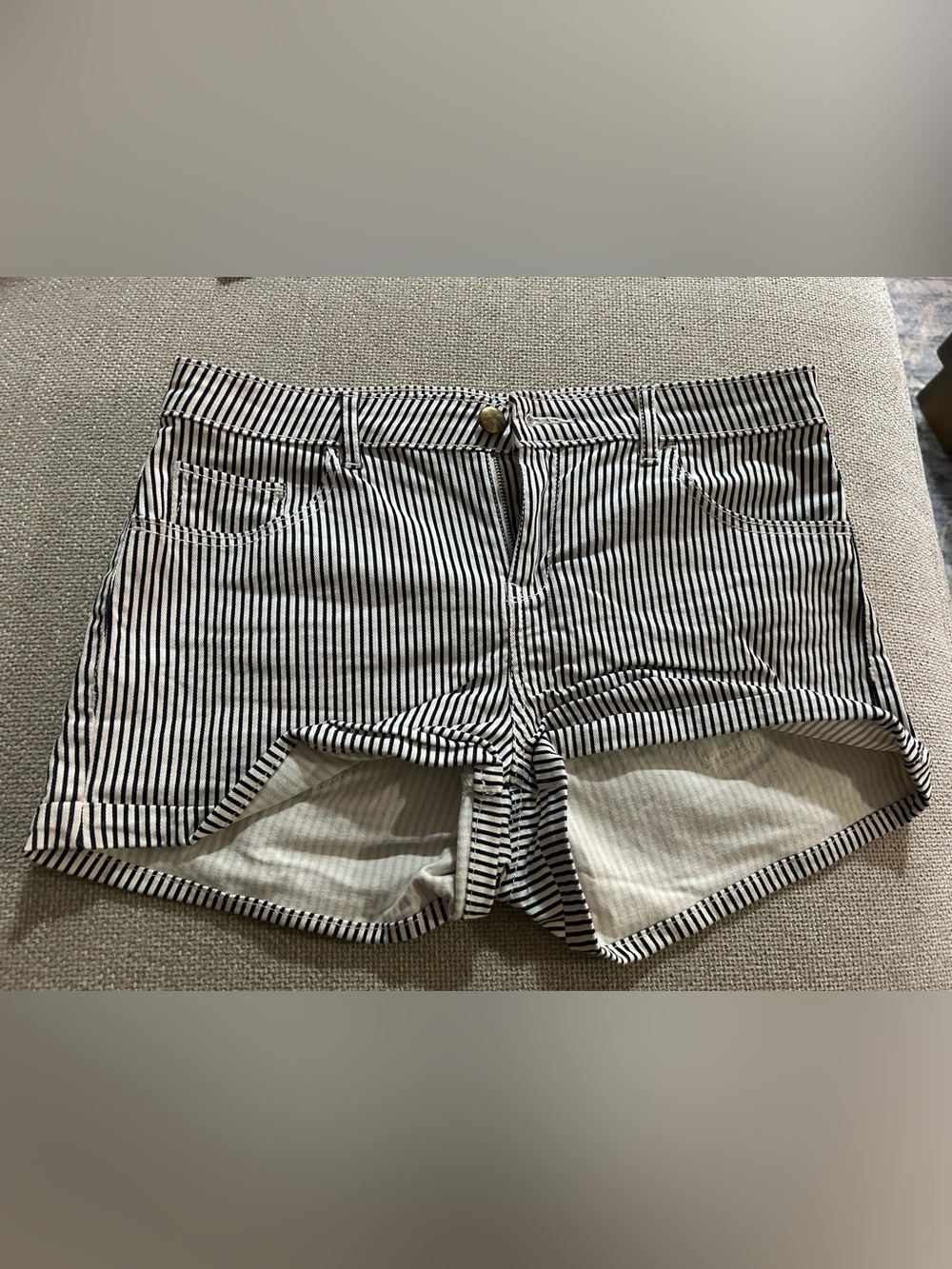 H&M Black & White Striped Denim Short Shorts